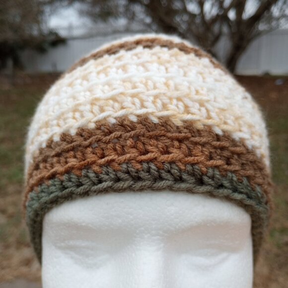 Men's Head Hugger Beanie Hat Handmade Cobblestone Crochet Fishing Outdoors L - Picture 3 of 9